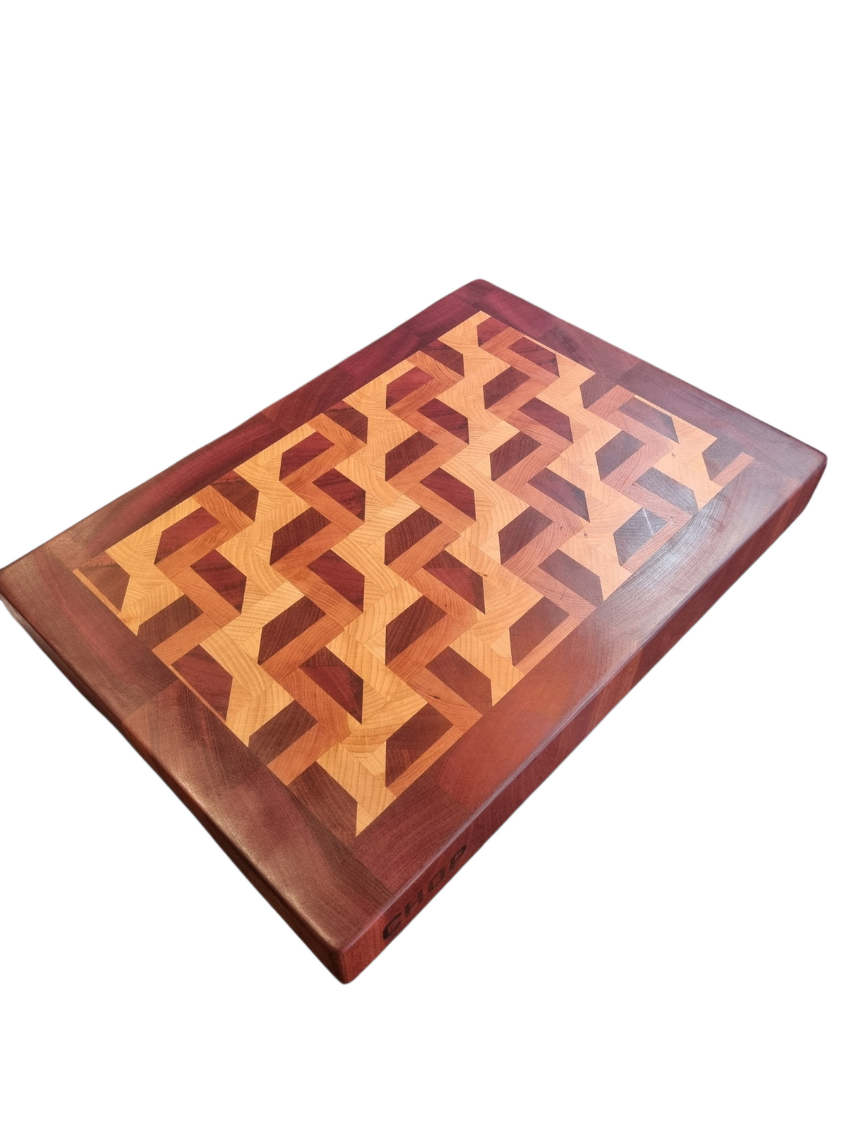 3D Zig Zag End Grain Chopping Block with Sapele Trim – Extra Large