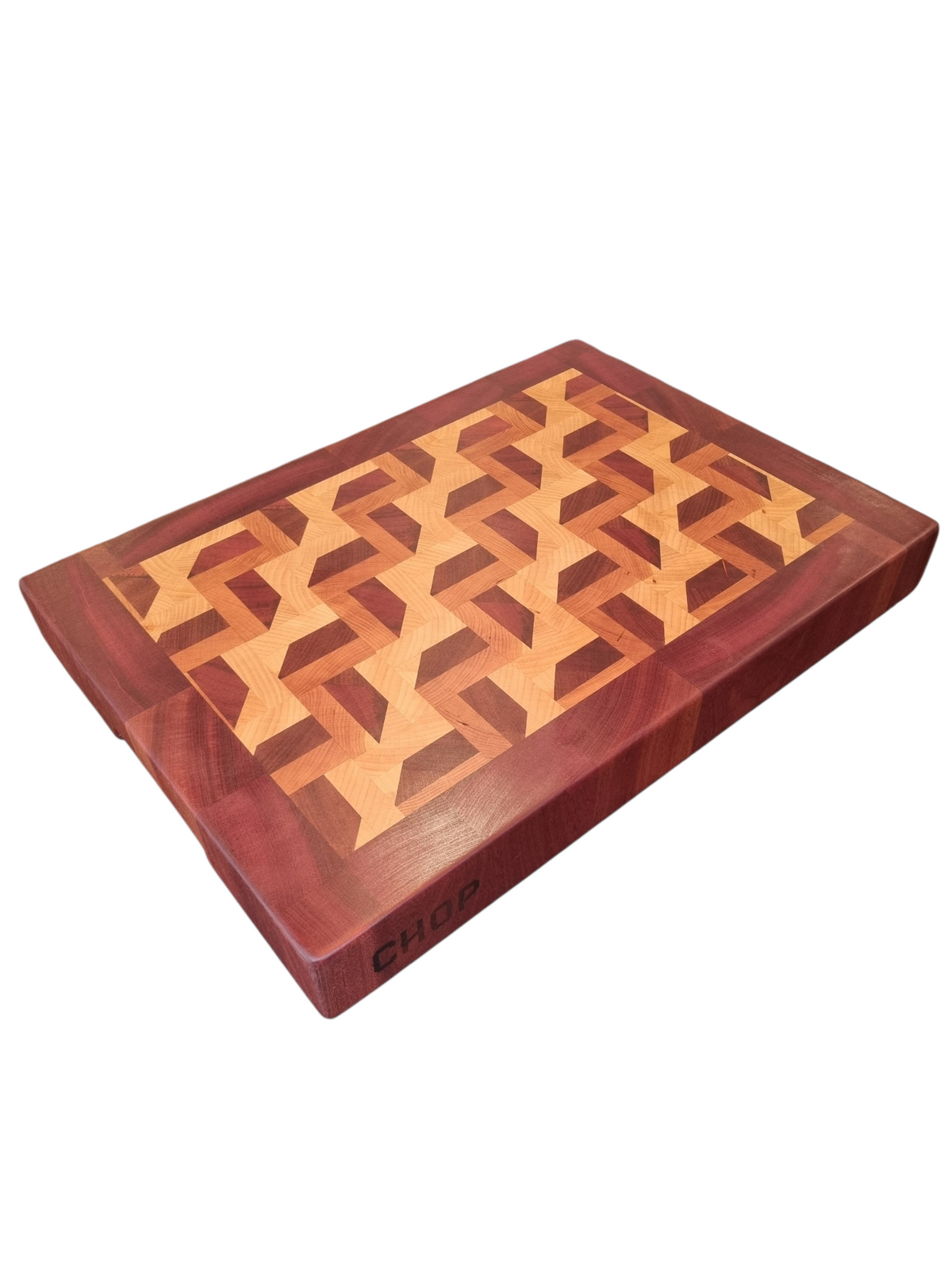3D Zig Zag End Grain Chopping Block with Sapele Trim – Extra Large