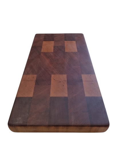 Sapele with cherry blocks, end grain