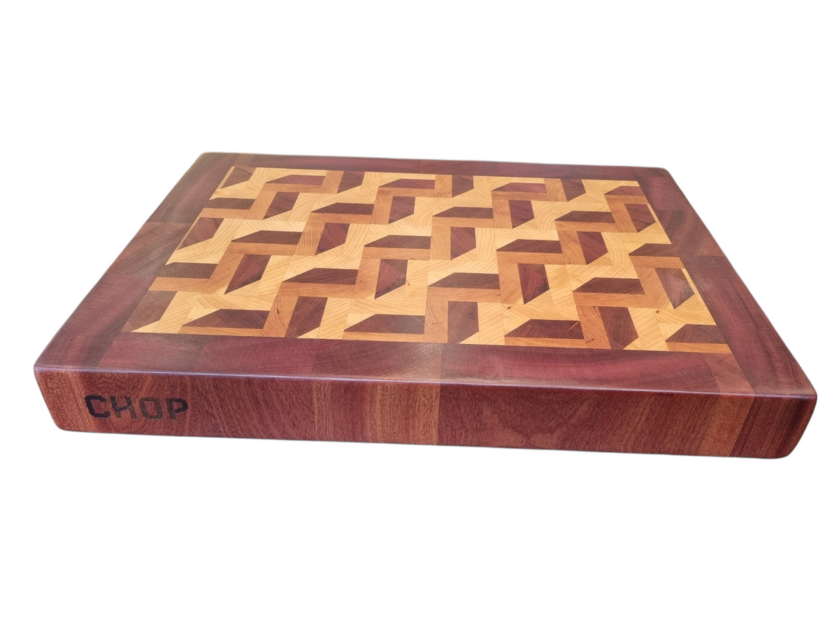 3D Zig Zag End Grain Chopping Block with Sapele Trim – Extra Large