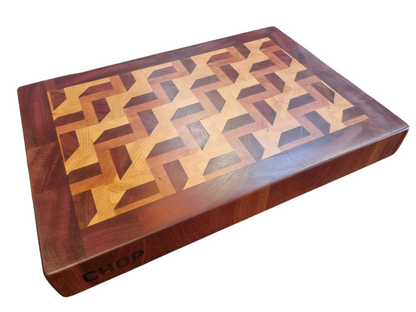 3D Zig Zag End Grain Chopping Block with Sapele Trim – Extra Large