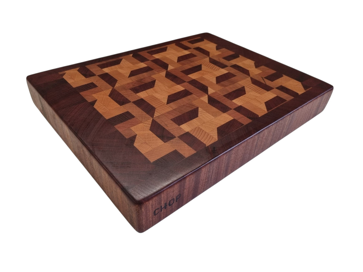 Ls and dashes end grain block